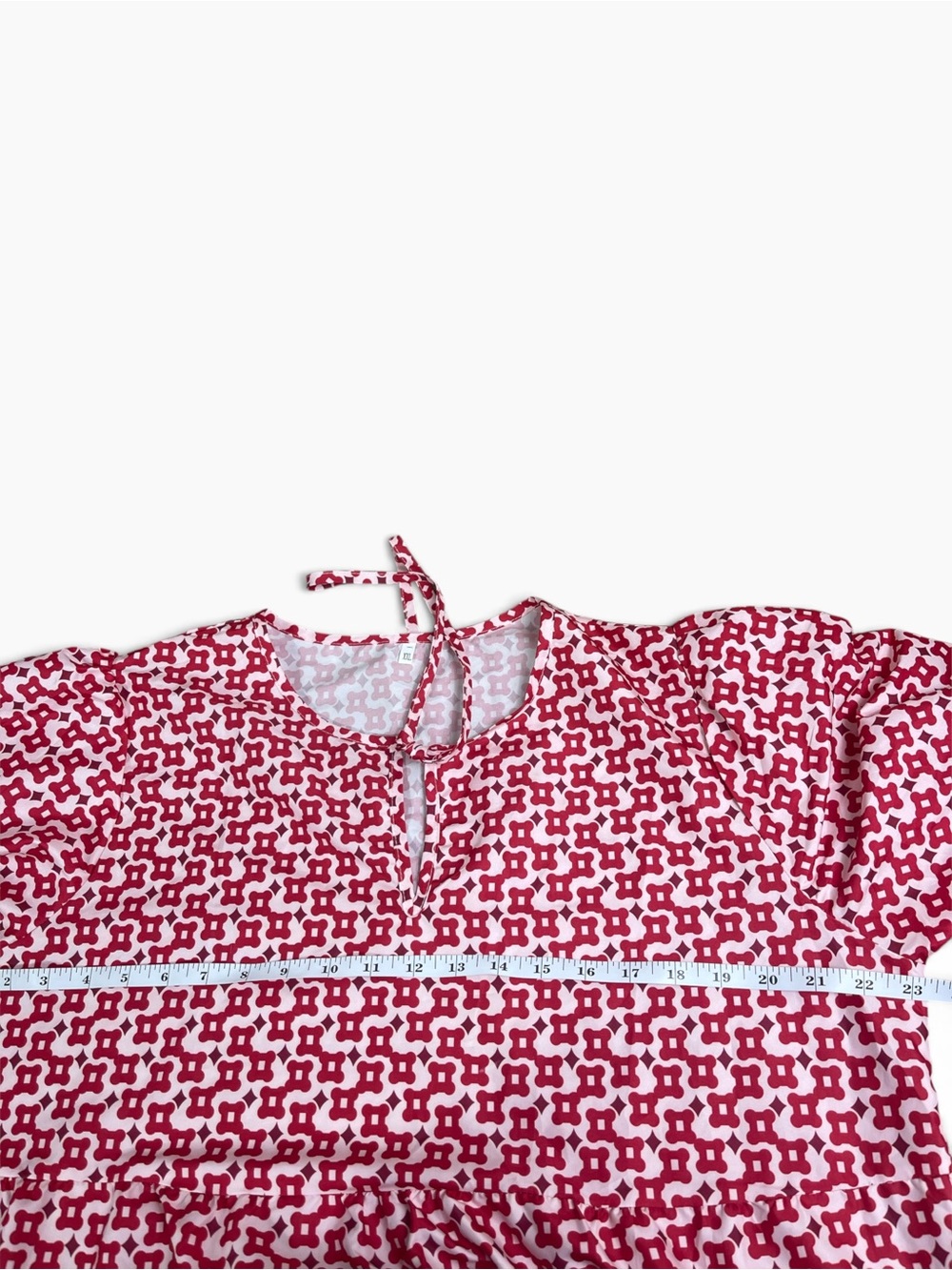 Boho Red & White Geometric Print Half-Sleeve Tiered Maxi Dress - Picture 8 of 8